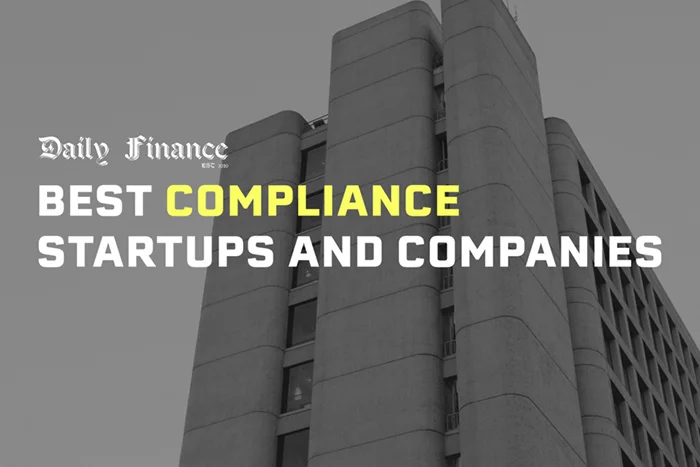 Visual representing buildings with the text "Best compliance startups and companies"
