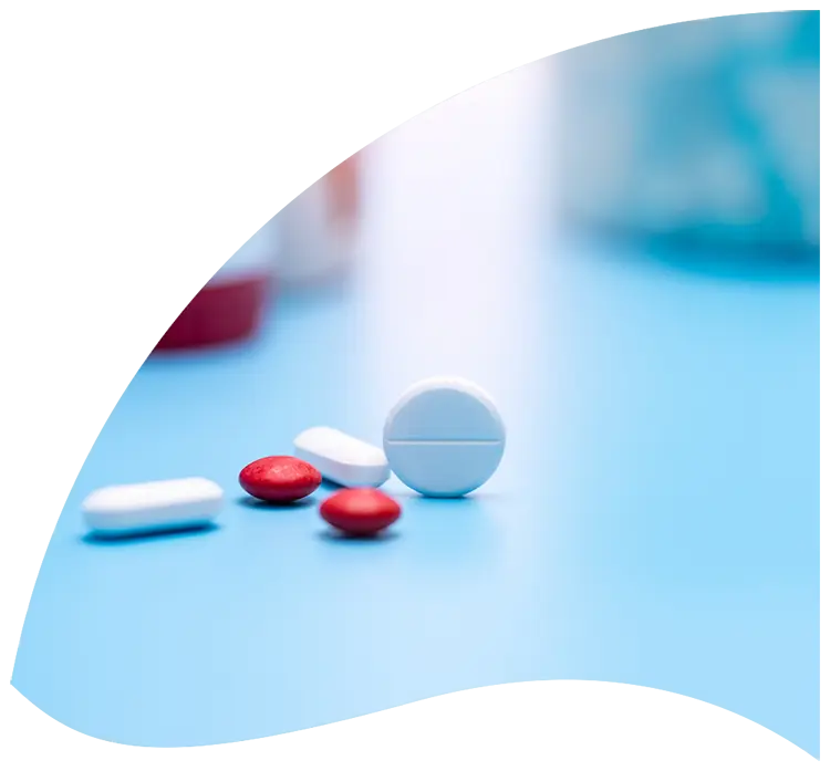 Visual representing drugs on a table with blue background