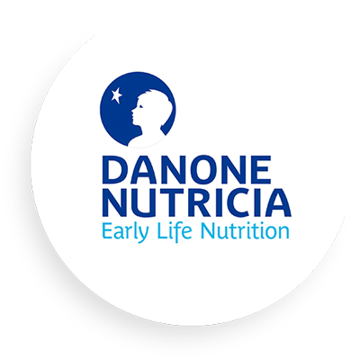 Visual representing the Danone Nutricia logo in a shaded white circle