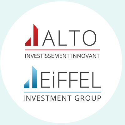Visual representing the logos of investor partners: Alto and Eiffel