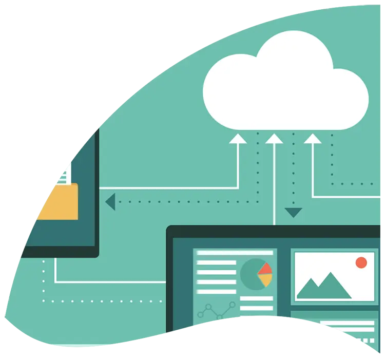 Vector illustration representing a cloud to which data from several digital platforms goes